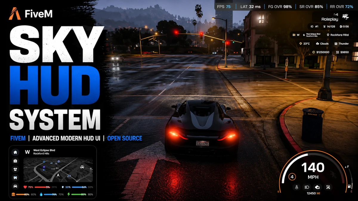 Sky HUD System FiveM | Advanced Modern HUD UI | Open Source